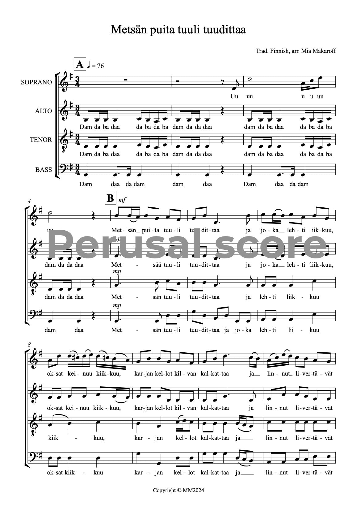 Metsän puita tuuli tuudittaa SATB